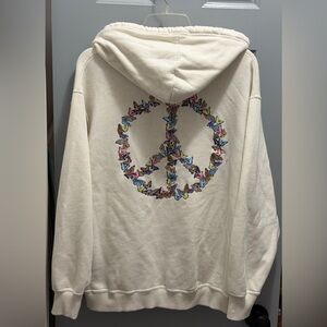 Hollister Women’s Butterfly Peace Sign Full Zip Hoodie Size Small Cream